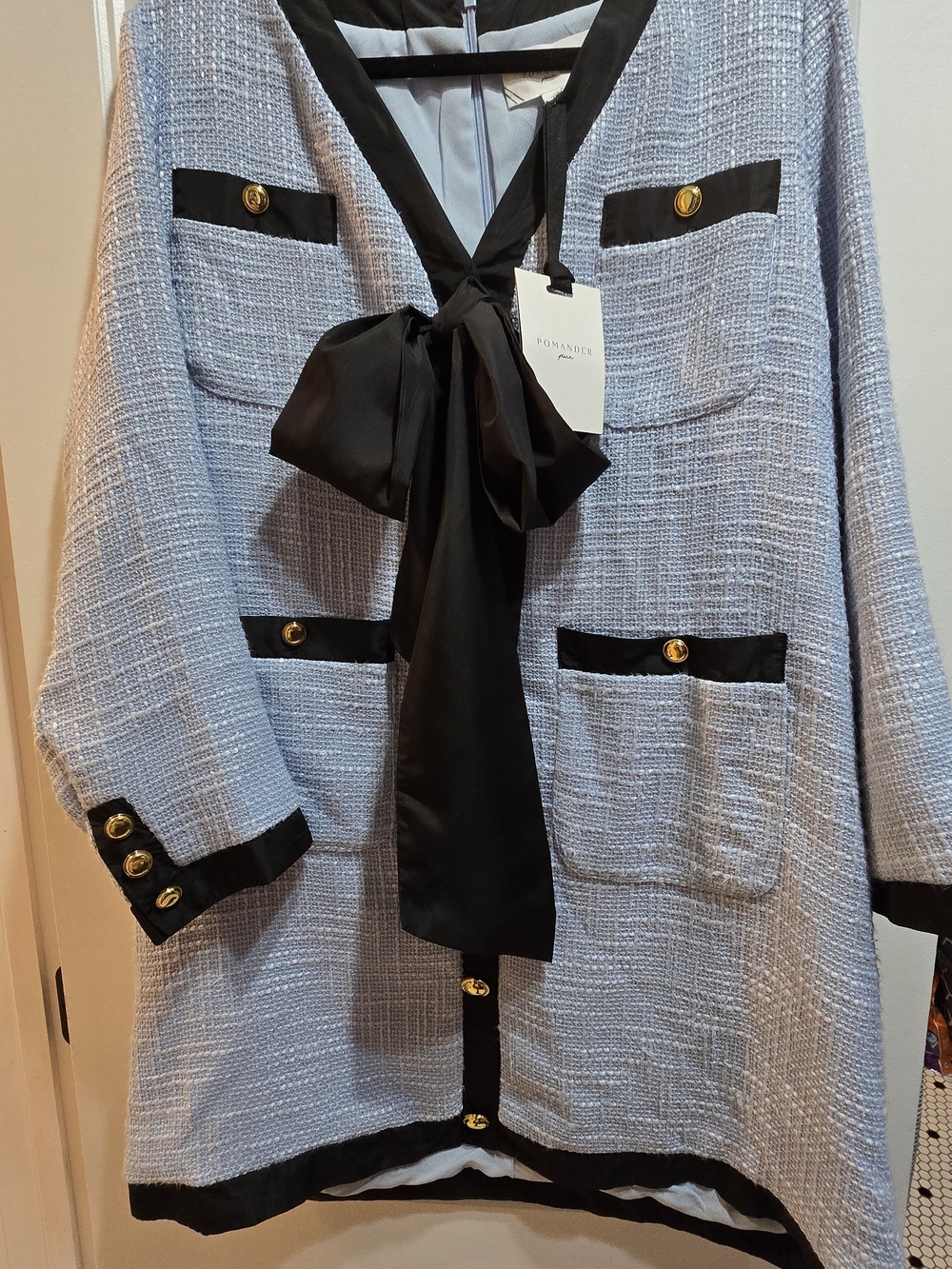Pomander Place Light Blue Tweed Dresswith Black Bow (Tuckernuck) Size XL